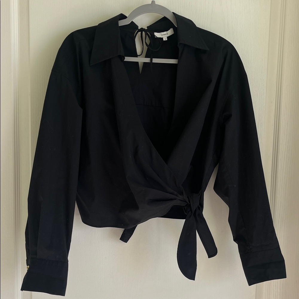Vince Black Wrap Tie-Front Blouse